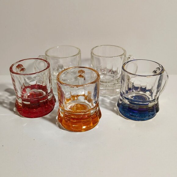 Set of Five Stamped Federal Glass Mini Mugs / Shot Glasses - Picture 2 of 4